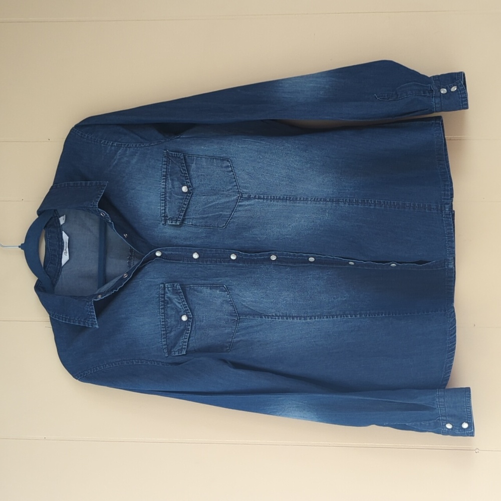 2/$20 Large Pearl Snap Denim Shirt from Reitmans